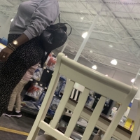 Candid big booty ebony milf shopping in black and white patterned leggings 65695635.jpg