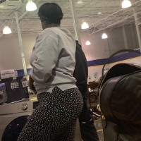 Candid big booty ebony milf shopping in black and white patterned leggings 65695633.jpg