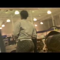 Candid big booty ebony milf shopping in black and white patterned leggings 65695645.jpg