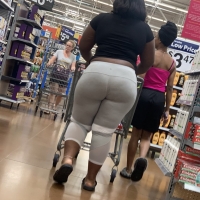 Candid fat boot ebony milf in grey leggings shopping with her daughter at Walmart 65457382.jpg