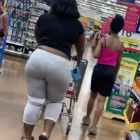 Candid fat boot ebony milf in grey leggings shopping with her daughter at Walmart 65457383.jpg