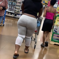 Candid fat boot ebony milf in grey leggings shopping with her daughter at Walmart 65457384.jpg