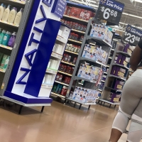 Candid fat boot ebony milf in grey leggings shopping with her daughter at Walmart 65457381.jpg