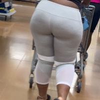 Candid fat boot ebony milf in grey leggings shopping with her daughter at Walmart 65457387.jpg