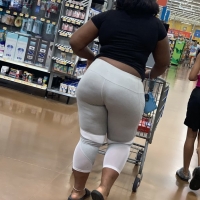 Candid fat boot ebony milf in grey leggings shopping with her daughter at Walmart 65457385.jpg