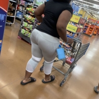 Candid fat boot ebony milf in grey leggings shopping with her daughter at Walmart 65457392.jpg