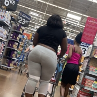 Candid fat boot ebony milf in grey leggings shopping with her daughter at Walmart 65457391.jpg