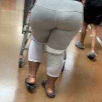 Candid fat boot ebony milf in grey leggings shopping with her daughter at Walmart 65457394.jpg