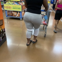 Candid fat boot ebony milf in grey leggings shopping with her daughter at Walmart 65457393.jpg