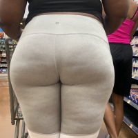 Candid fat boot ebony milf in grey leggings shopping with her daughter at Walmart 65457398.jpg