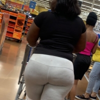 Candid fat boot ebony milf in grey leggings shopping with her daughter at Walmart 65457395.jpg