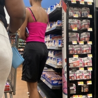 Candid fat boot ebony milf in grey leggings shopping with her daughter at Walmart 65457399.jpg