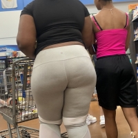 Candid fat boot ebony milf in grey leggings shopping with her daughter at Walmart 65457422.jpg