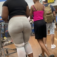 Candid fat boot ebony milf in grey leggings shopping with her daughter at Walmart 65457425.jpg