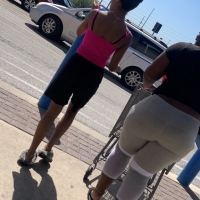 Candid fat boot ebony milf in grey leggings shopping with her daughter at Walmart 65457436.jpg