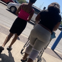 Candid fat boot ebony milf in grey leggings shopping with her daughter at Walmart 65457434.jpg