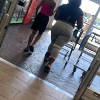 Candid fat boot ebony milf in grey leggings shopping with her daughter at Walmart 65457431.jpg