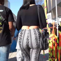 Three patterned leggings asses