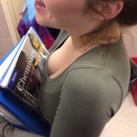 Cute candid busty teen with bra...