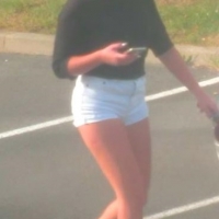 Candid hottie in the parking lot in white denim shorts 68272343.jpg