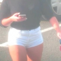 Candid hottie in the parking lot in white denim shorts 68272344.jpg