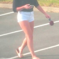Candid hottie in the parking lot in white denim shorts 68272338.jpg