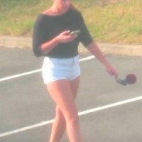 Candid hottie in the parking lot in white denim shorts 68272342.jpg