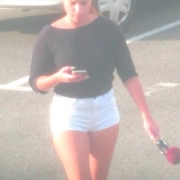 Candid hottie in the parking lot in white denim shorts 68272346.jpg