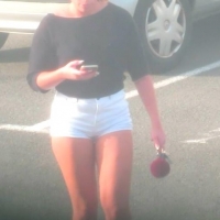 Candid hottie in the parking lot in white denim shorts 68272345.jpg