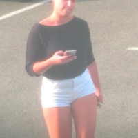 Candid hottie in the parking lot in white denim shorts 68272349.jpg