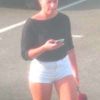 Candid hottie in the parking lot in white denim shorts 68272348.jpg