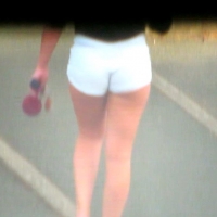 Candid hottie in the parking lot in white denim shorts 68272356.jpg