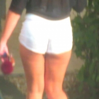 Candid hottie in the parking lot in white denim shorts 68272364.jpg