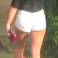 Candid hottie in the parking lot in white denim shorts 68272363.jpg
