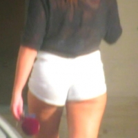 Candid hottie in the parking lot in white denim shorts 68272366.jpg