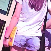 Skinny candid brunette in little denim shorts with nice legs 68268429.jpg