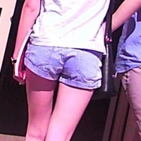 Skinny candid brunette in little denim shorts with nice legs 68268430.jpg