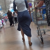 Blonde jiggle in blue dress