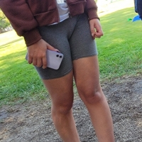 Sexy candid Mexican girl with a hot V shaped view of her pussy in grey shorts CandidsLover - Sexy light skinned mexican -candid gray leggings front 1 of2 - 0025222.jpg