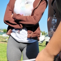 Sexy candid Mexican girl with a hot V shaped view of her pussy in grey shorts CandidsLover - Sexy light skinned mexican -candid gray leggings front2 of2 - 0006003.jpg