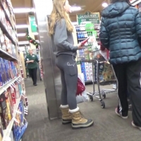 College chick in grey leggings