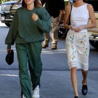 Hailey Bieber with Kendall Jenner showing her braless boobs and pokies in a white top at the Beverly Grill in Beverly Hills 01.jpg