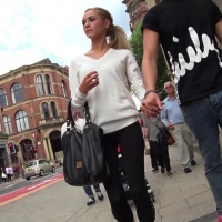 Blonde in see through leggings