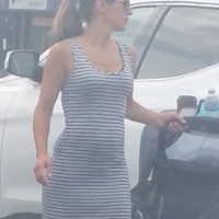Milf in striped dress