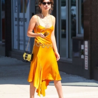 Rowan Blanchard in long yellow dress with hard nipples in NYC 01.jpg
