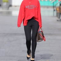 Vogue Williams in black leggings at Heart radio in London 08.jpg