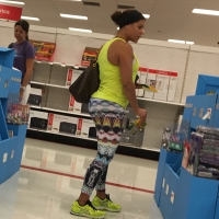 Milf ass in patterned leggings shopping