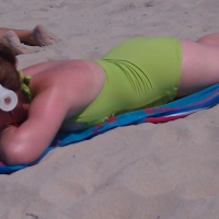 Redhead on the beach
