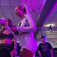White spandex blondie