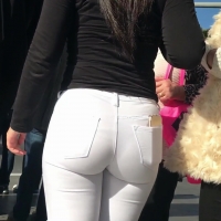 Brunette booty in white jeans